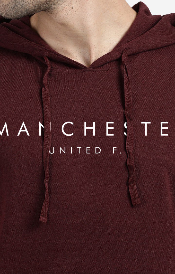 Men's Hooded Maroon Typographic Hoodies