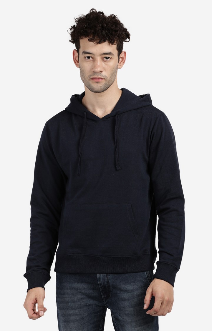Men's Hooded and Pocket Solid  Navy Blue  Hoodies