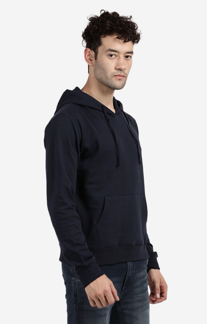 Men's Hooded and Pocket Solid  Navy Blue  Hoodies