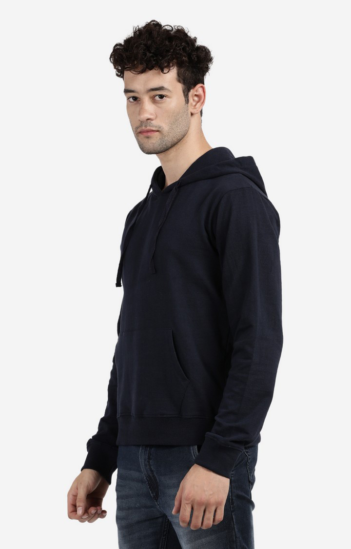Men's Hooded and Pocket Solid  Navy Blue  Hoodies