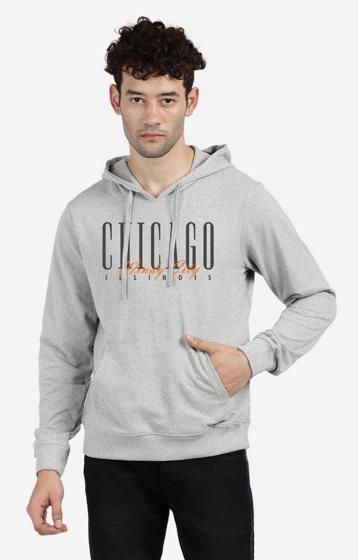 Men's Hooded and Pocket Typographic Grey Hoodies
