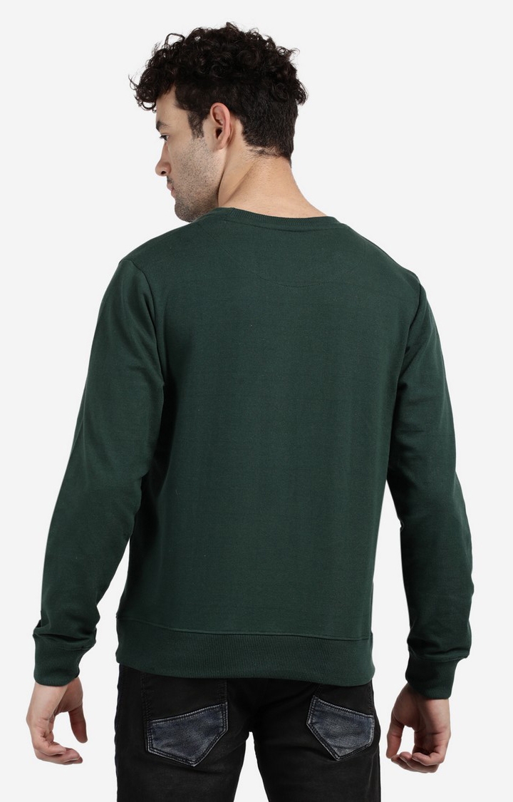 BLACK RADIO | Men's Round Neck Typographic Green Sweatshirt 2
