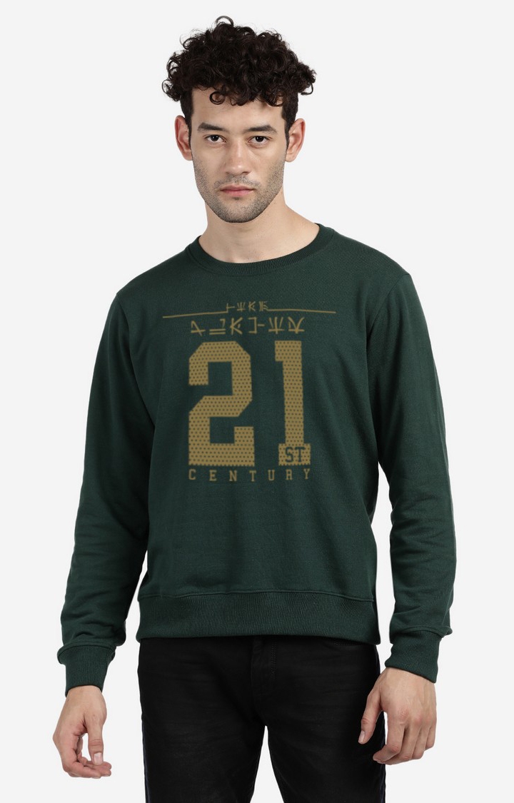 BLACK RADIO | Men's Round Neck Typographic Green Sweatshirt 0