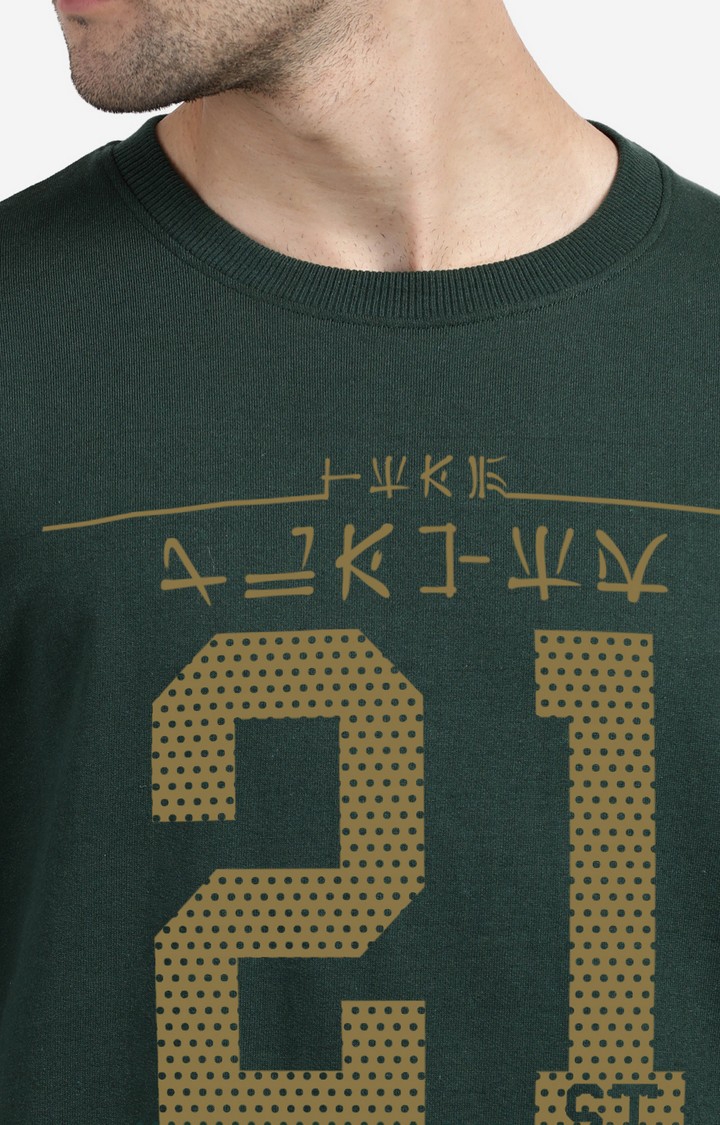 BLACK RADIO | Men's Round Neck Typographic Green Sweatshirt 3