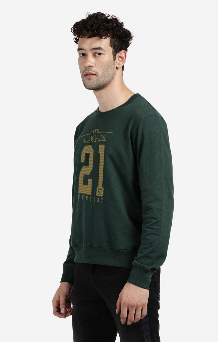 BLACK RADIO | Men's Round Neck Typographic Green Sweatshirt 1