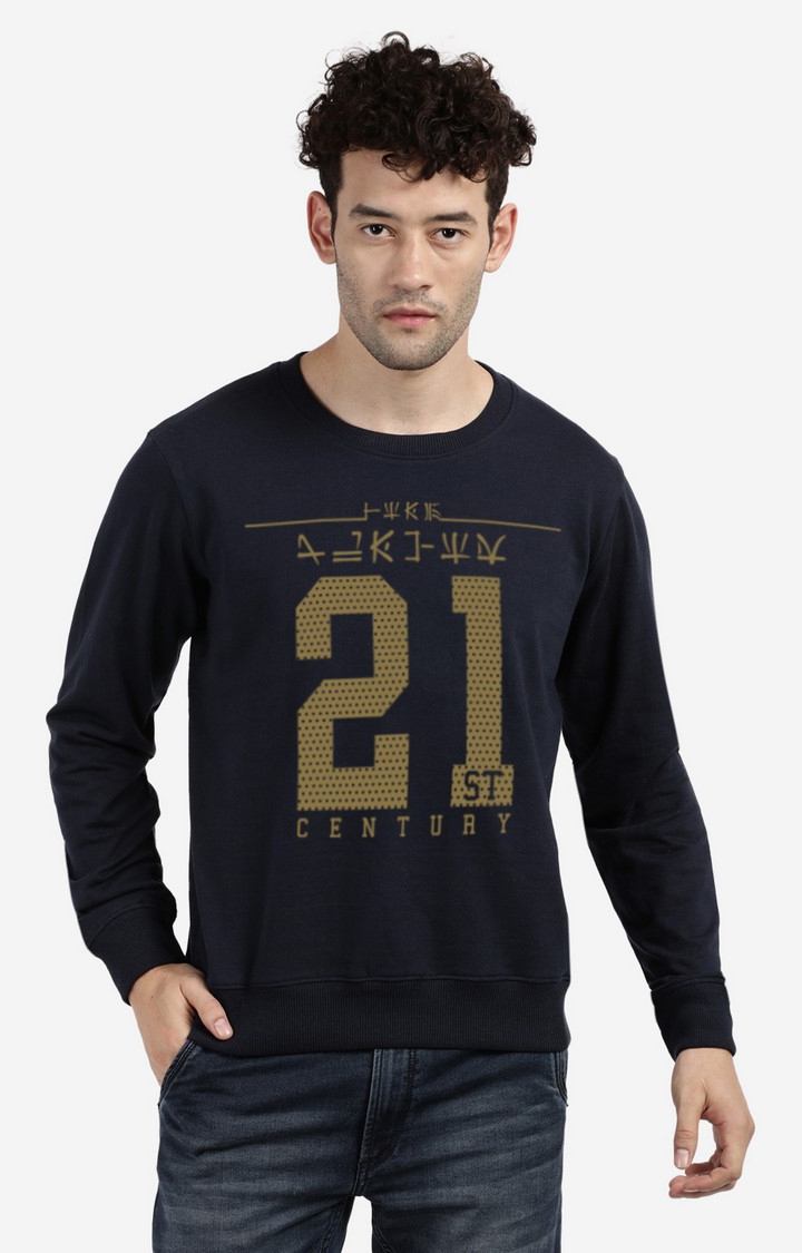 BLACK RADIO | Men's Round Neck Typographic Navy Sweatshirt 0