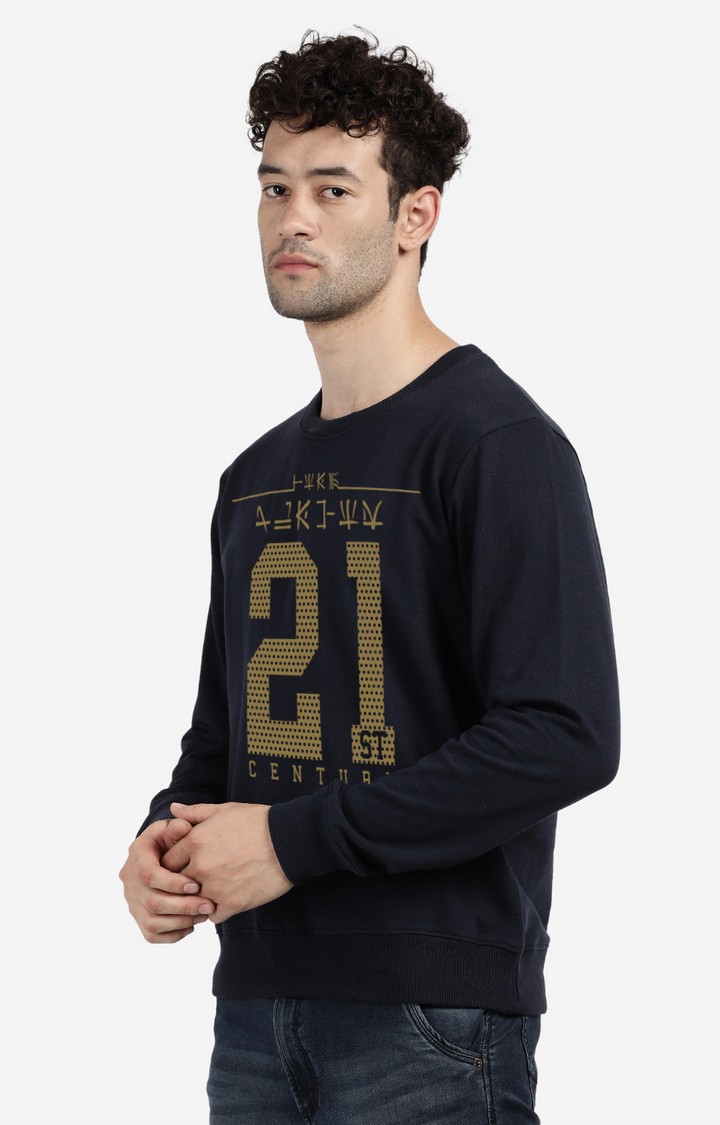 BLACK RADIO | Men's Round Neck Typographic Navy Sweatshirt 1