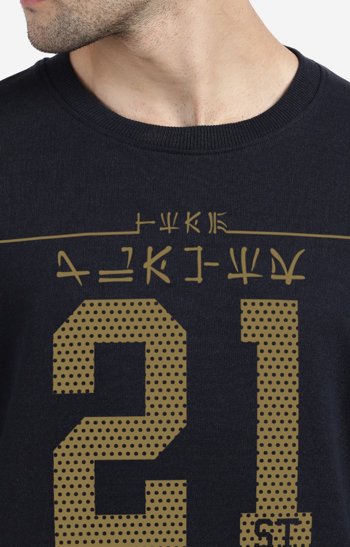 BLACK RADIO | Men's Round Neck Typographic Navy Sweatshirt 3