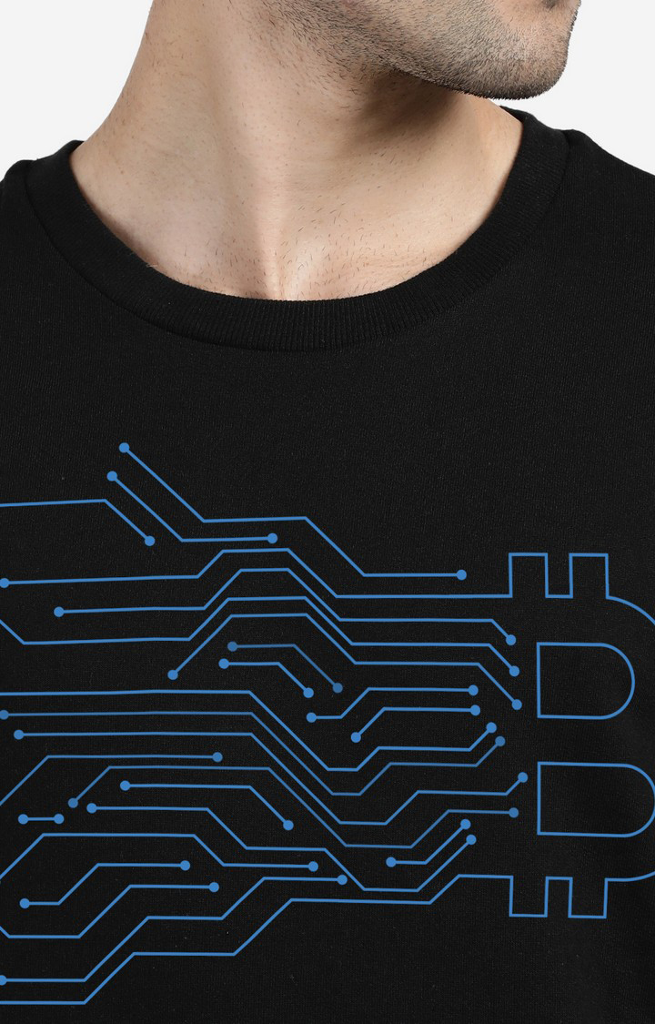 Men's Round Neck Black Graphic Printed Sweatshirt