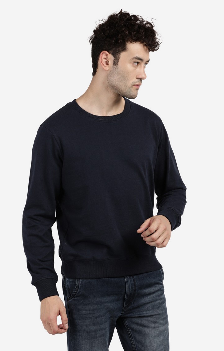 Men's Round Neck Solid Navy Sweatshirt