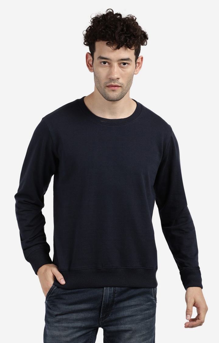 BLACK RADIO | Men's Round Neck Solid Navy Sweatshirt