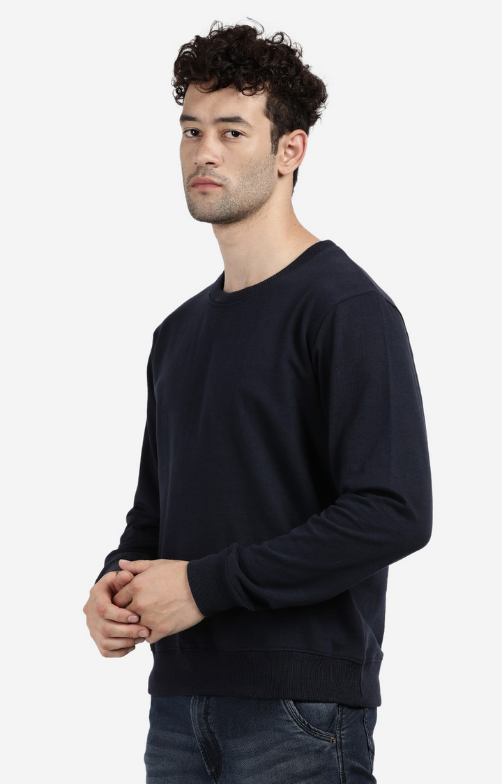 Men's Round Neck Solid Navy Sweatshirt