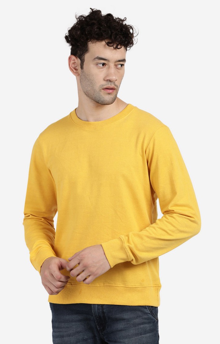 Men's Round Neck Solid Yellow Sweatshirt
