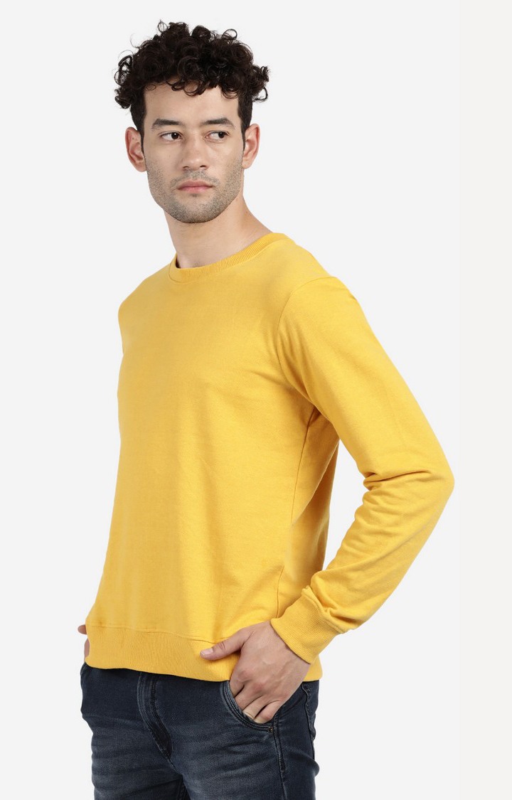 Men's Round Neck Solid Yellow Sweatshirt