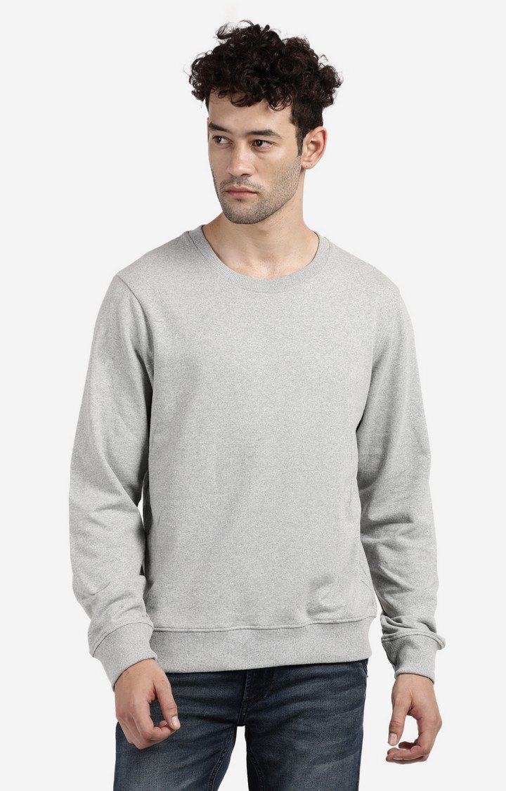 Men's Round Neck Solid Grey Sweatshirt