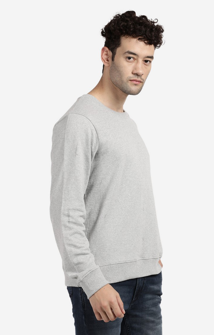 Men's Round Neck Solid Grey Sweatshirt