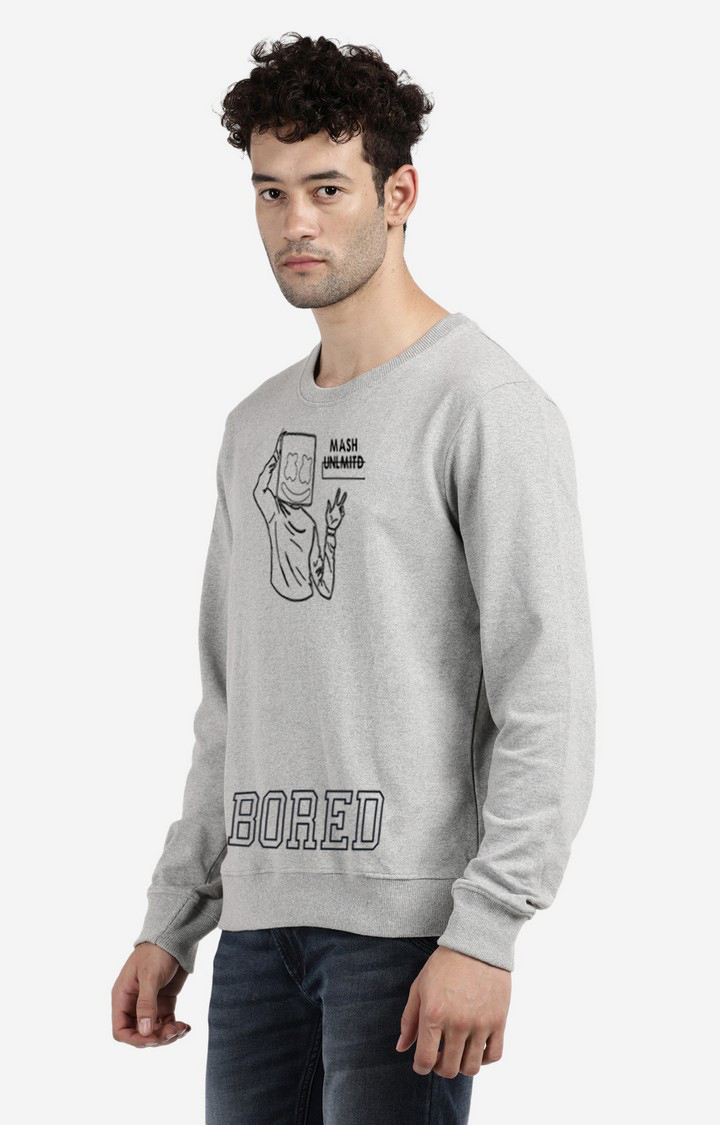 Men's Round Neck Graphic Printed Grey Sweatshirt