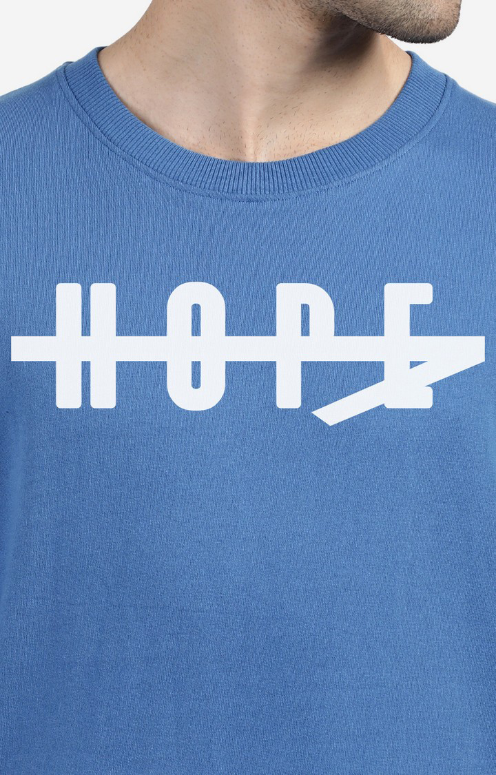 Men's Round Neck Typographic Blue Sweatshirt