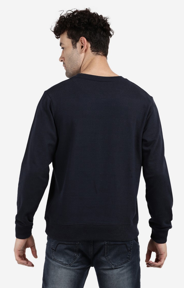 BLACK RADIO | Men's Round Neck Typographic Navy Sweatshirt 2