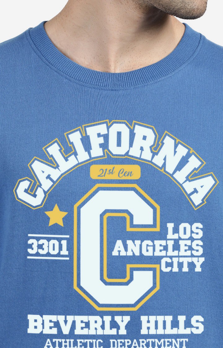 Men's Round Neck Typographic Blue Sweatshirt