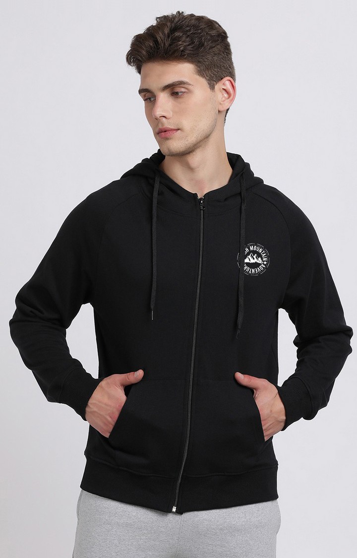 BLACK RADIO | Men's Hooded Solid Black Sweatshirt 0