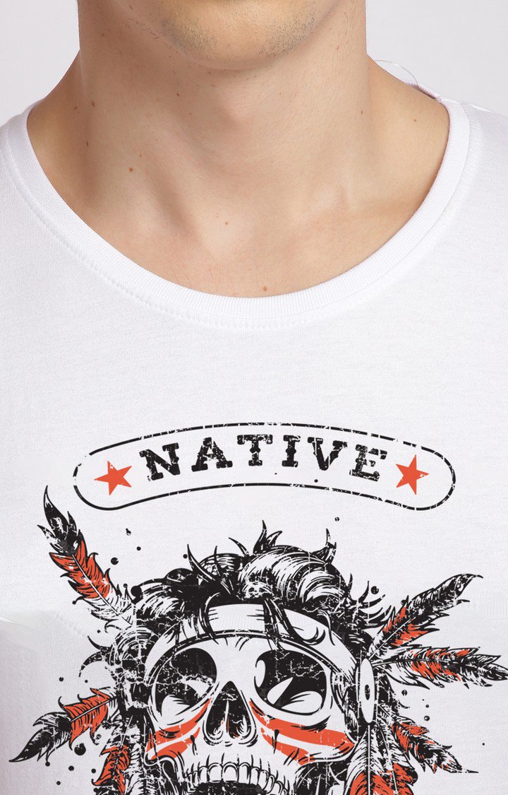 Men's Regular Fit Graphic Printed  White  Regular T-shirt
