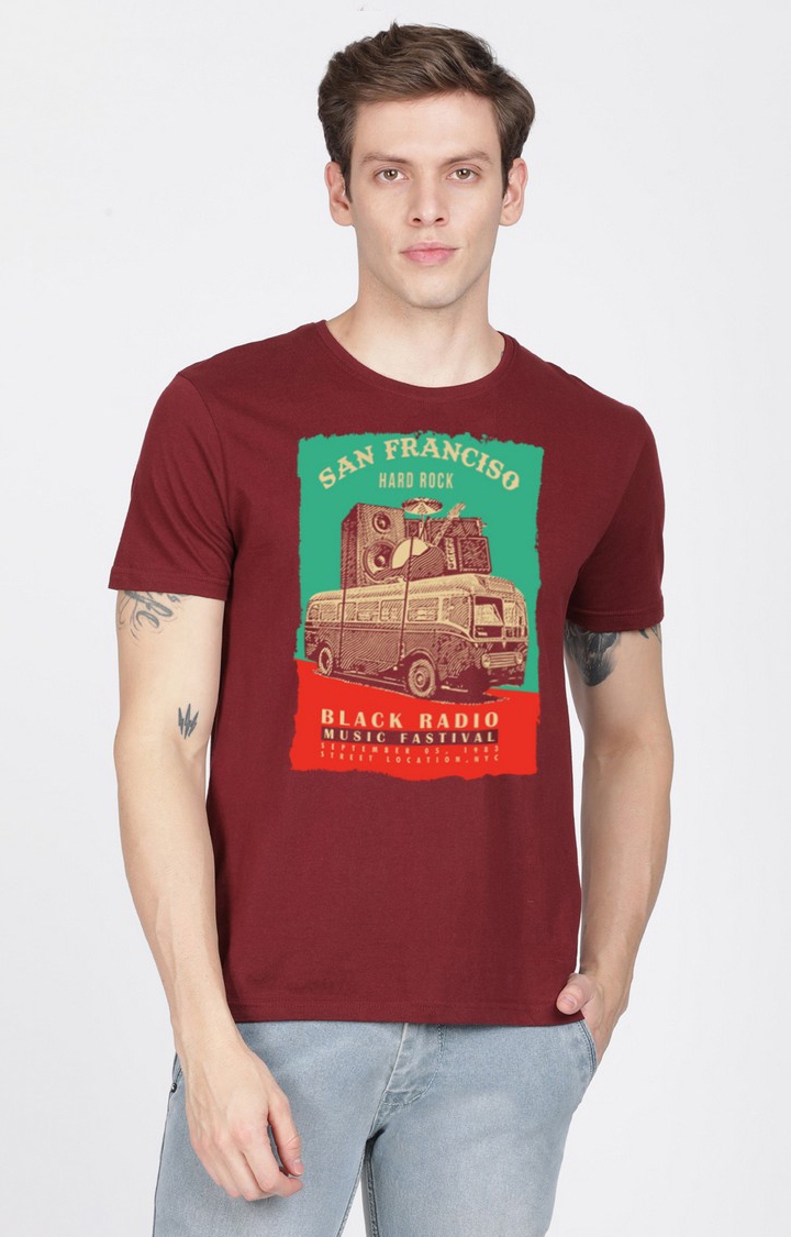 BLACK RADIO | Men's Regular Fit Graphic Printed  Maroon  Regular T-shirt 0
