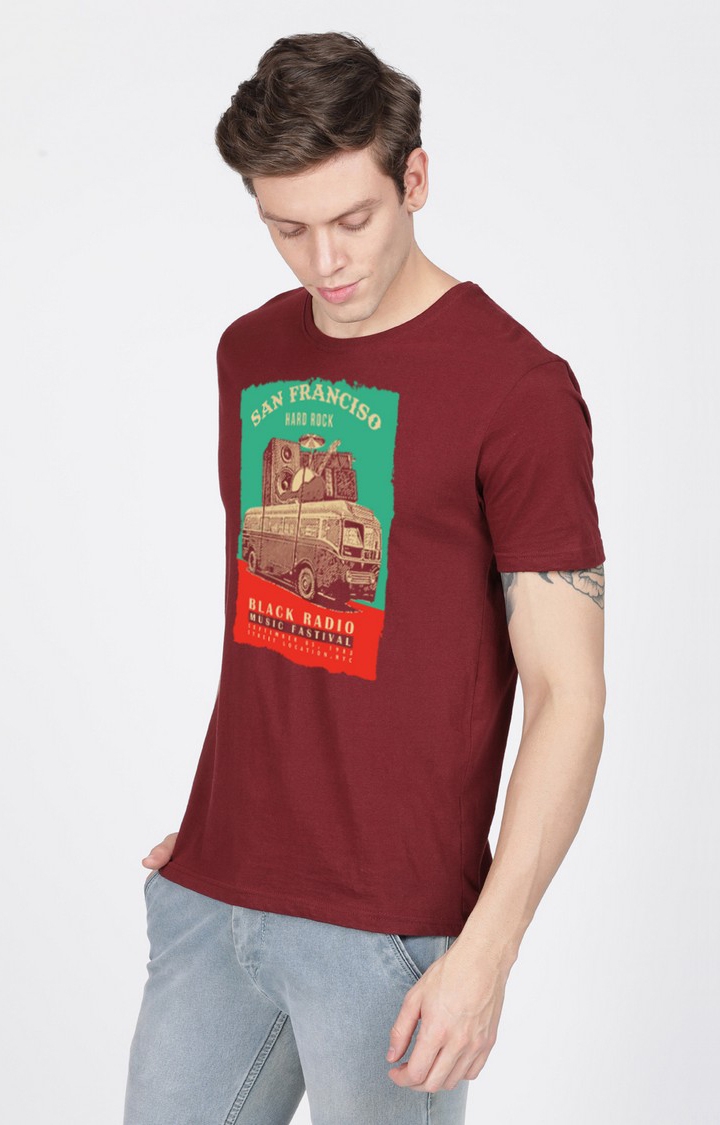 BLACK RADIO | Men's Regular Fit Graphic Printed  Maroon  Regular T-shirt 1
