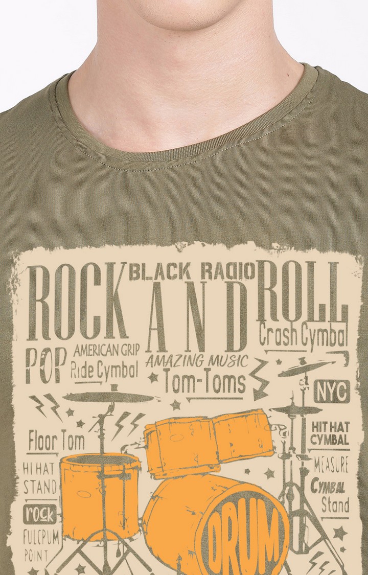 BLACK RADIO | Men's Regular Fit Graphic Printed  Olive  Regular T-shirt 3