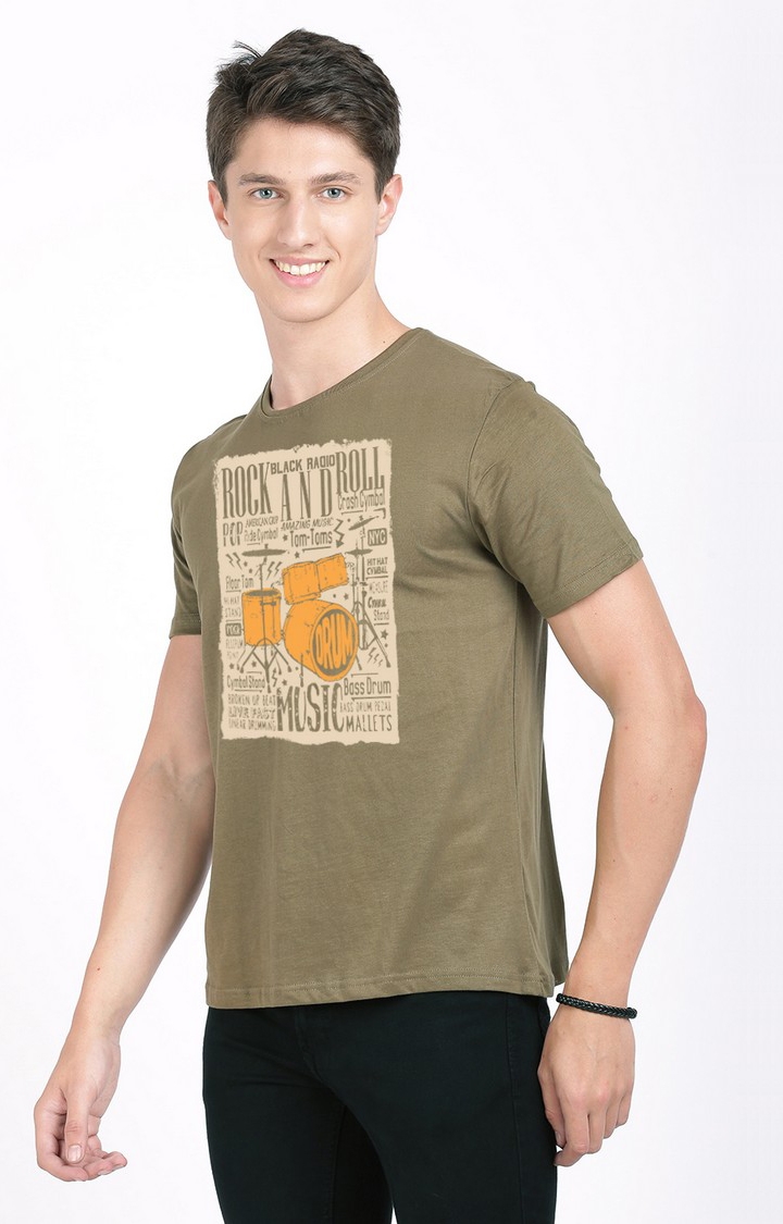 Men's Regular Fit Graphic Printed  Olive  Regular T-shirt