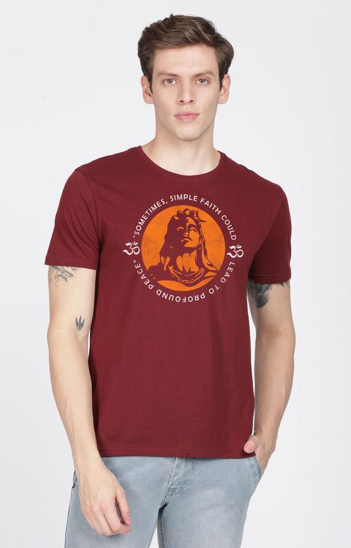 BLACK RADIO | Men's Regular Fit Graphic Printed  Maroon  Regular T-shirt 0