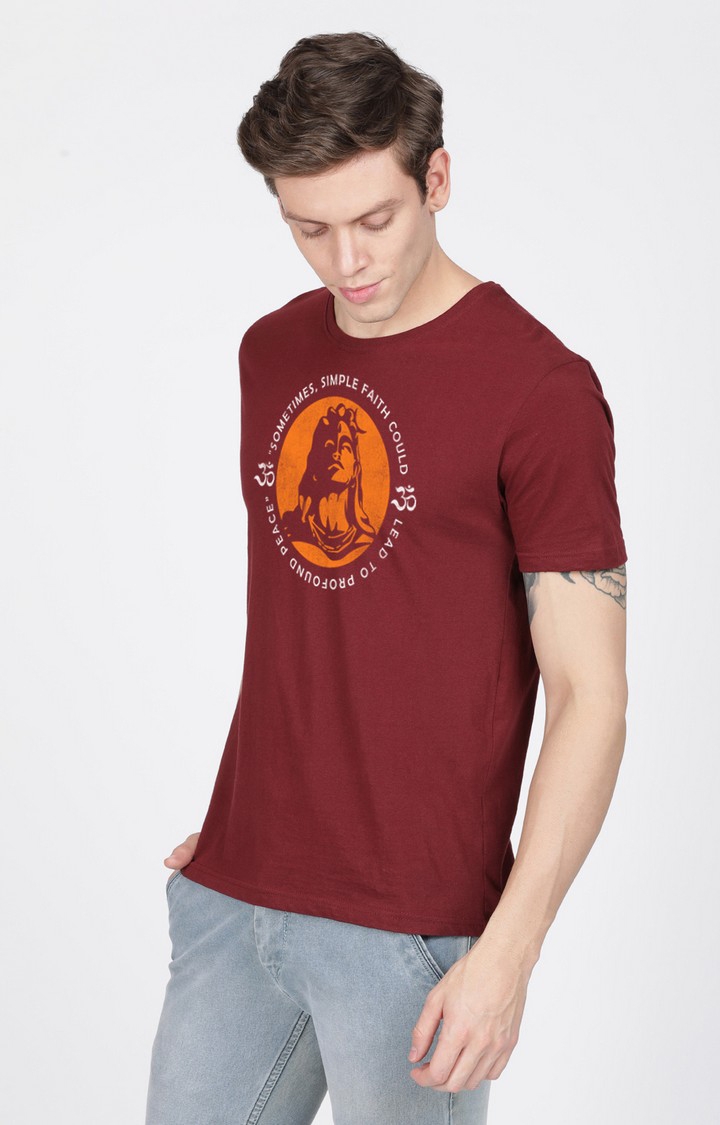 BLACK RADIO | Men's Regular Fit Graphic Printed  Maroon  Regular T-shirt 1