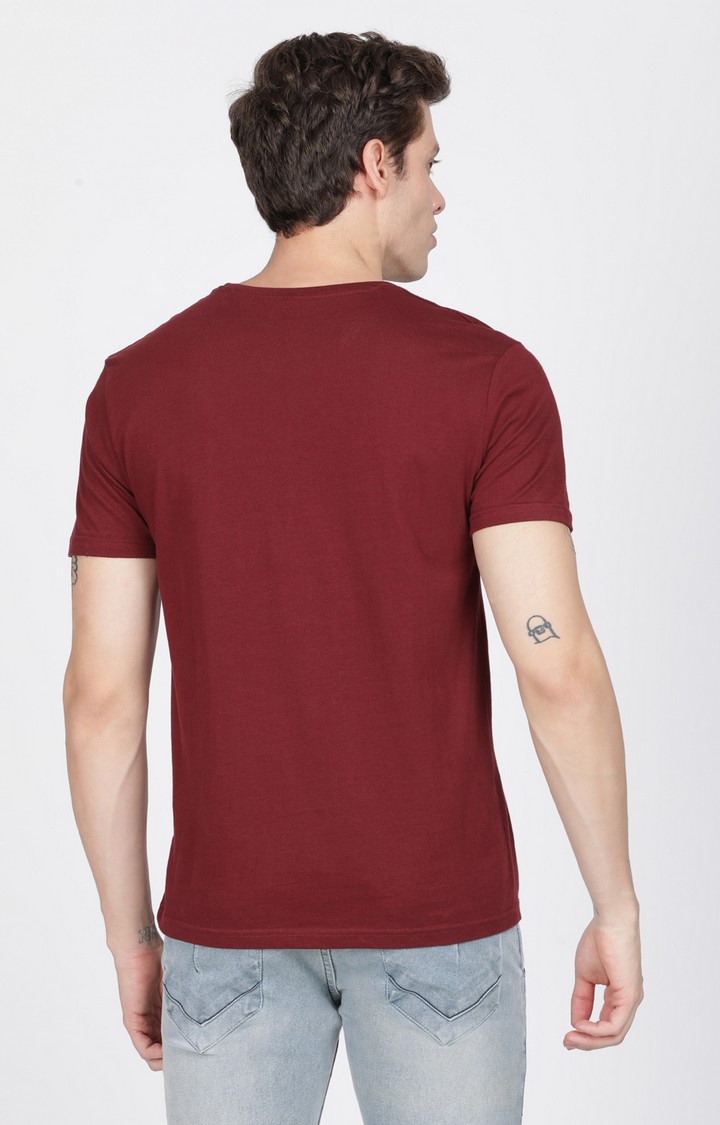BLACK RADIO | Men's Regular Fit Graphic Printed  Maroon  Regular T-shirt 2