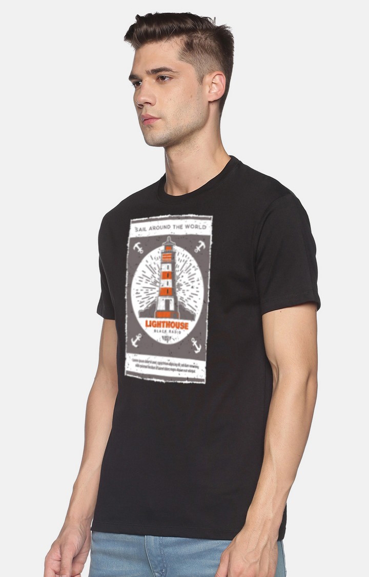 BLACK RADIO | Men's Regular Fit Graphic Printed  Black  Regular T-shirt 1