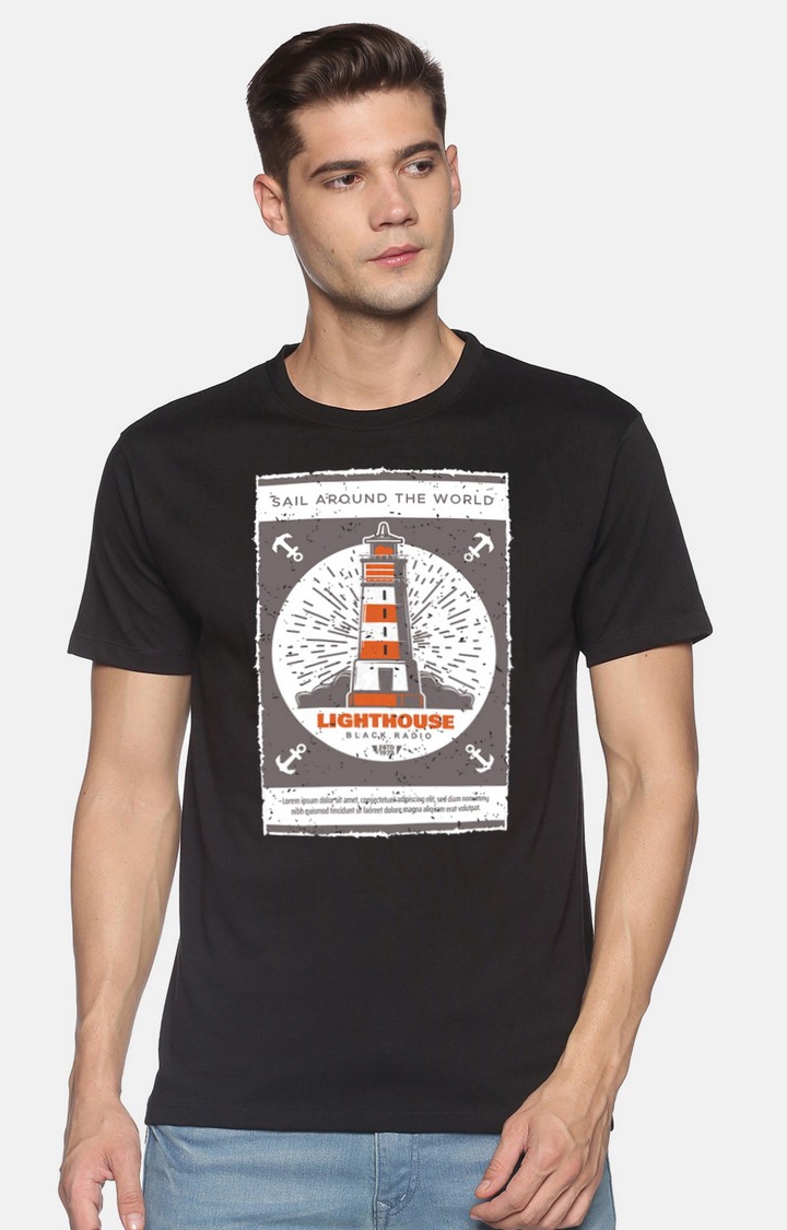 BLACK RADIO | Men's Regular Fit Graphic Printed  Black  Regular T-shirt 0