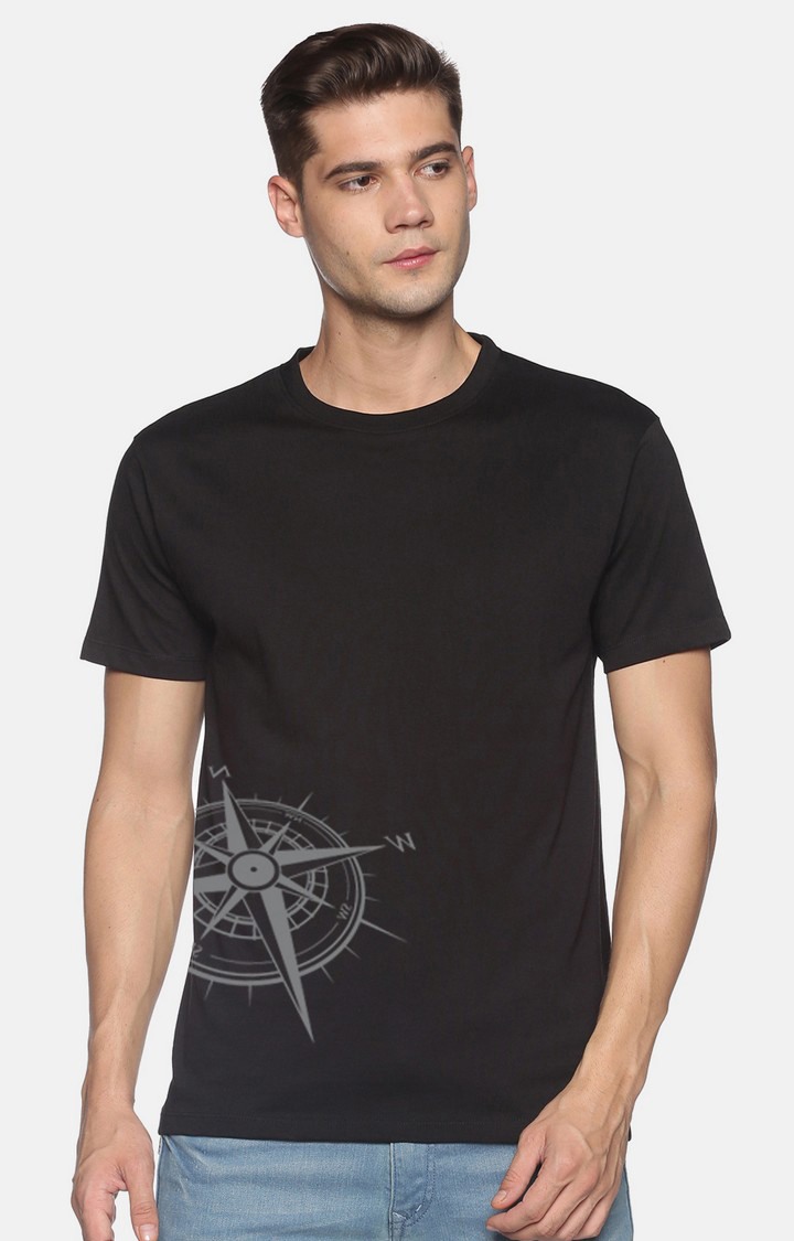 Men's Regular FiT-Shirt Solid Black Regular T-shirt