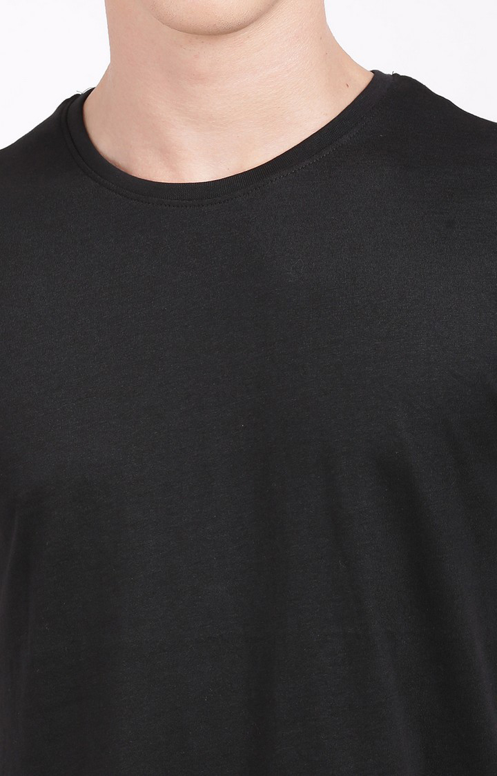 Men's Round Neck Typographic  Black  Regular T-shirt