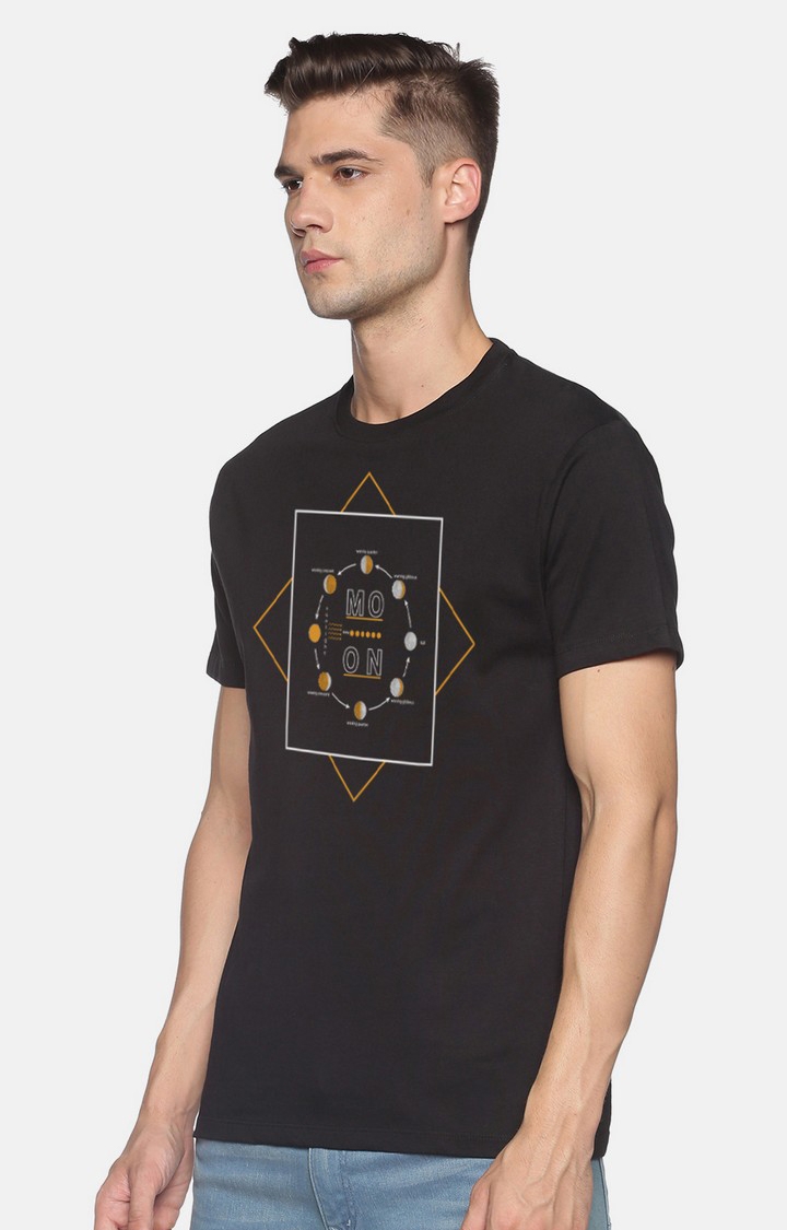 BLACK RADIO | Men's Round Neck Typographic  Black  Regular T-shirt 1