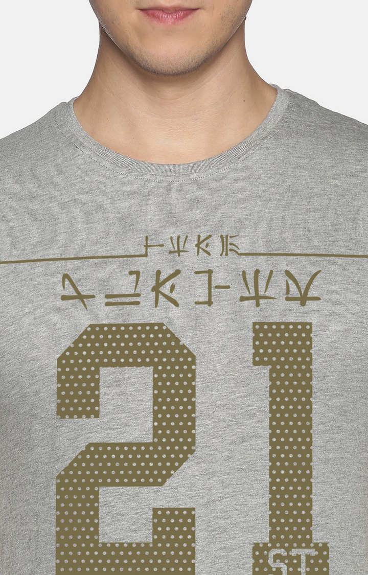 Men's Short Sleeves Typographic  Grey Tshirt