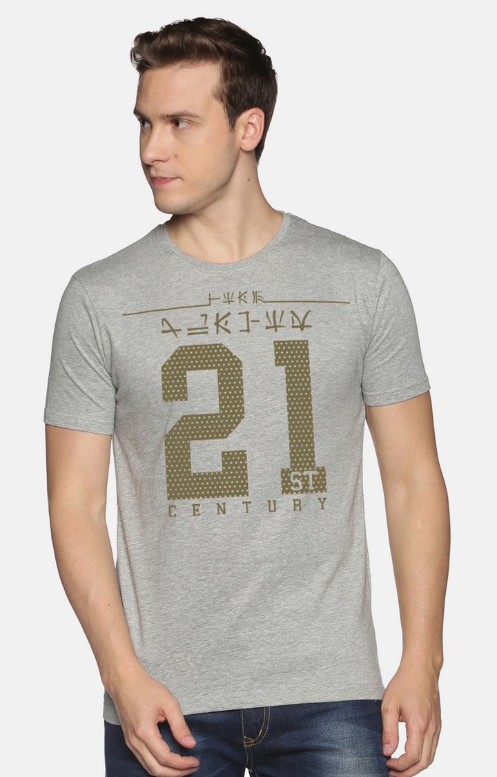 Men's Short Sleeves Typographic  Grey Tshirt