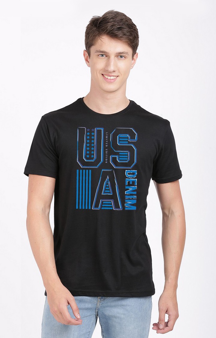 BLACK RADIO | Men's Regular Fit Typographic Black Regular T-shirt 0