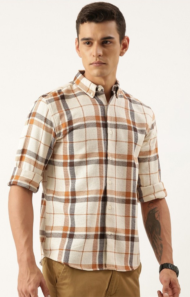 Men's Brown Checked Casual Shirt