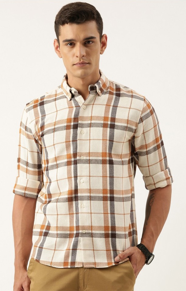 Men's Brown Checked Casual Shirt