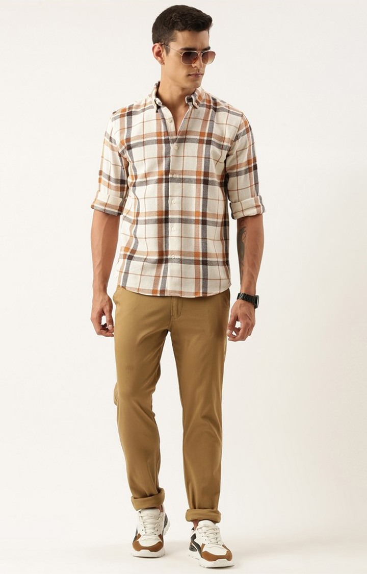 Men's Brown Checked Casual Shirt