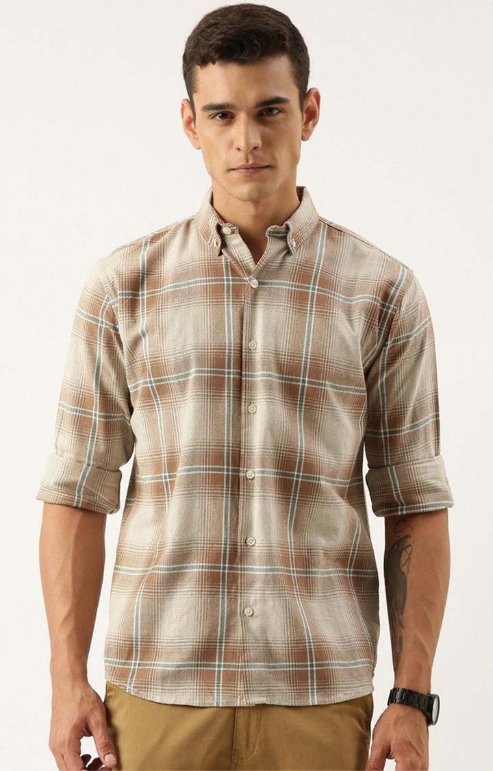 Men's Brown Checked Casual Shirt