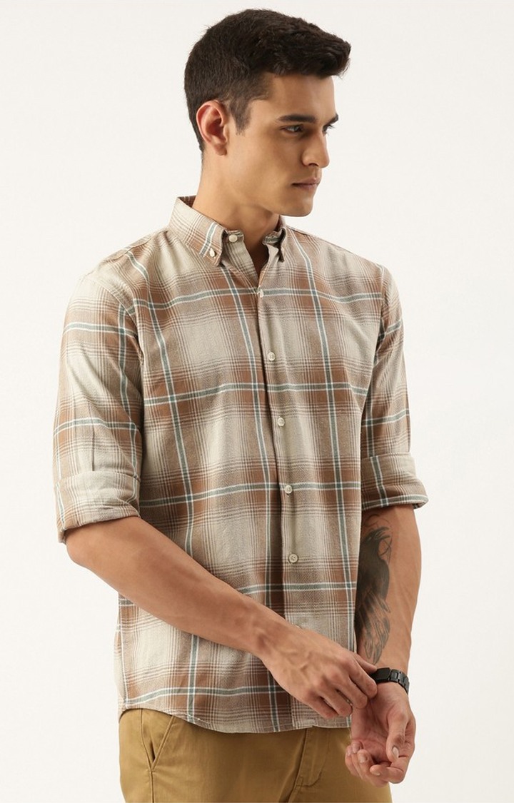 Men's Brown Checked Casual Shirt