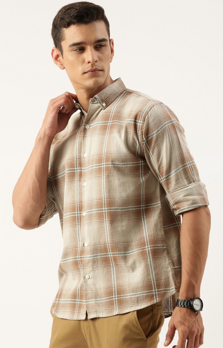 Men's Brown Checked Casual Shirt