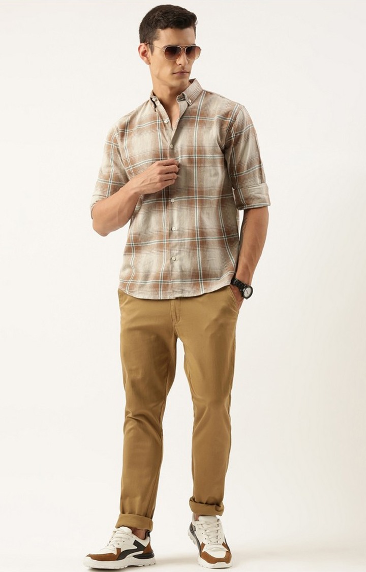 Men's Brown Checked Casual Shirt