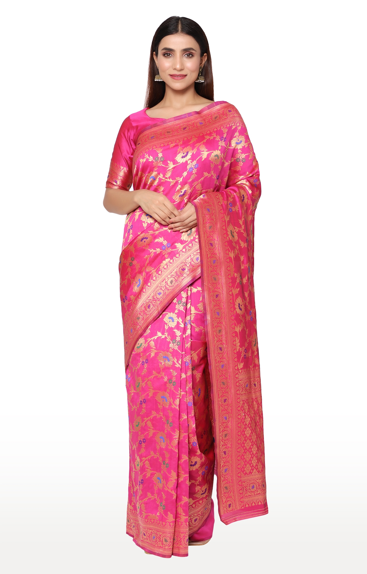 Glemora | Glemora Pink Beautiful Ethnic Wear Silk Blend Banarasi Traditional Saree 0