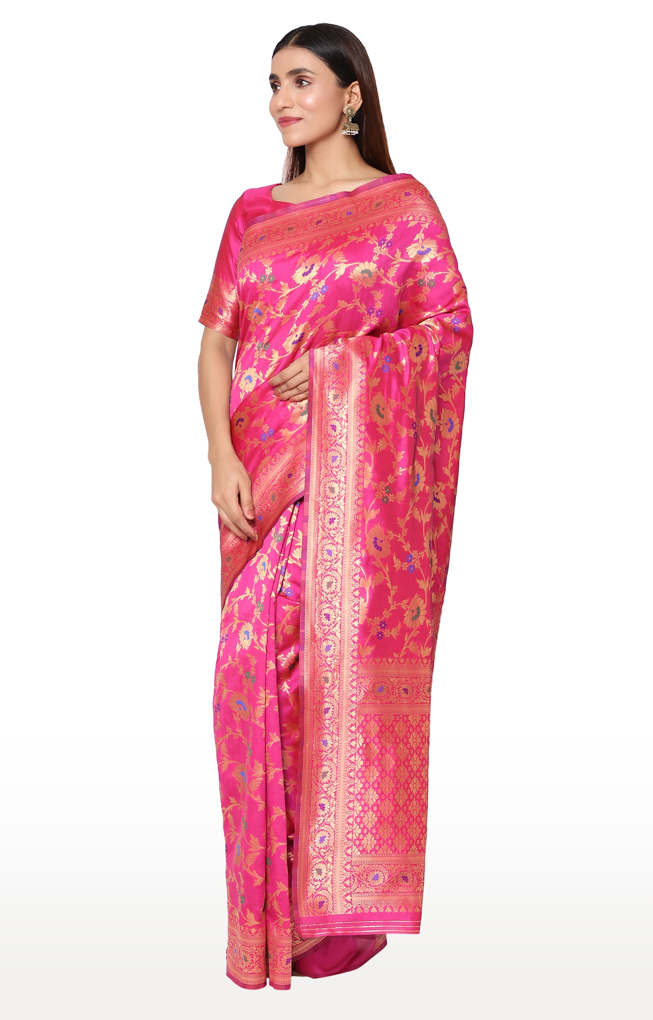 Glemora | Glemora Pink Beautiful Ethnic Wear Silk Blend Banarasi Traditional Saree 1